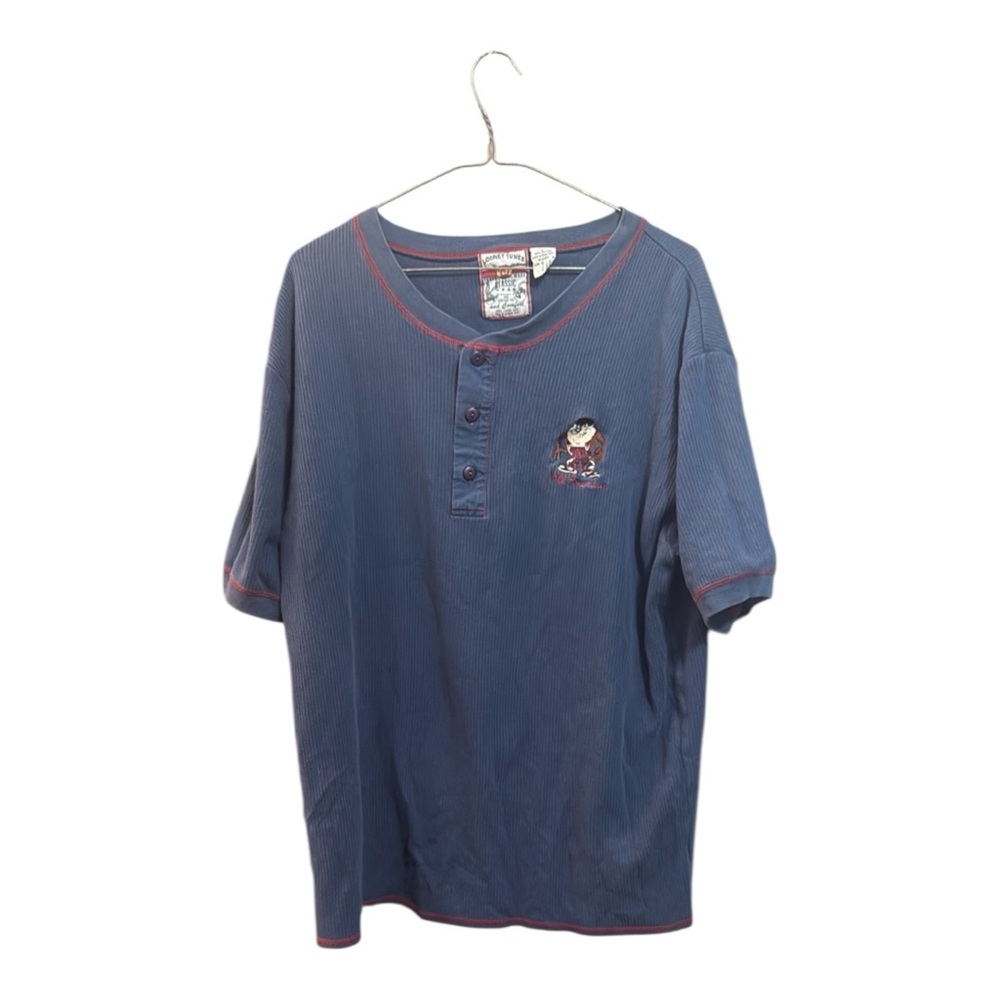 Vintage Looney Tunes Classic Henley Shirt with Embroidered Design